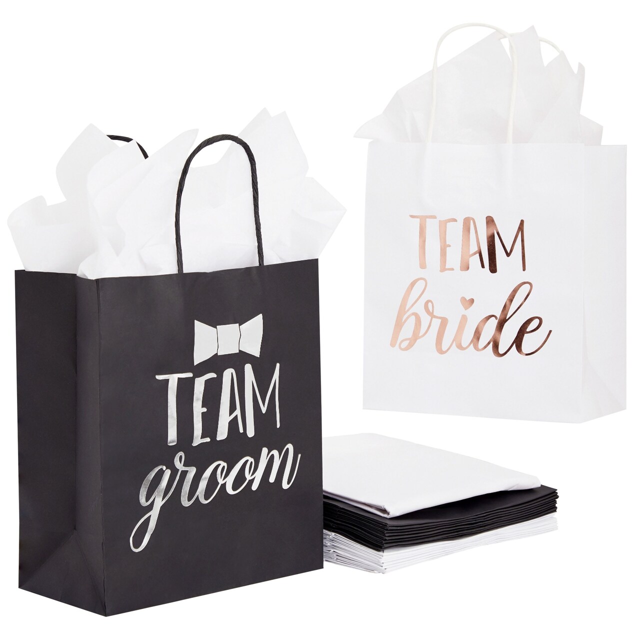 20 Pack Bride and Groom Gift Bags with Tissue Paper for Wedding